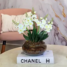 Arranjo Flores Artificiais Vaso de Vidro Decoração Orquídeas