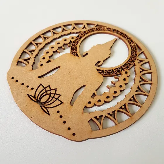 Kit 5 peças Mandalas Cortada a Laser em MDF de 3mm crú 14cm