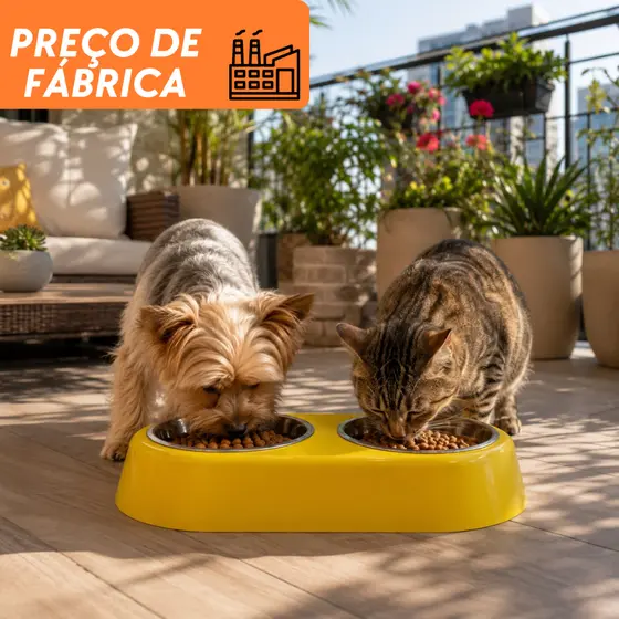 Comedouro Bebedouro Moderno Duplo Para Pets Cachorro e Gato Alimentador