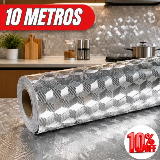 Papel Adesivo Metalizado 5m 10M Impermeável Resistente a Calor Facil de Aplicar e Limpar Cozinha