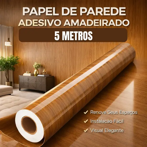 Papel Parede Adesivo 5M Amadeirado Magnon Sala Autocolante Impermeavel Quarto Fácil Aplicaçao