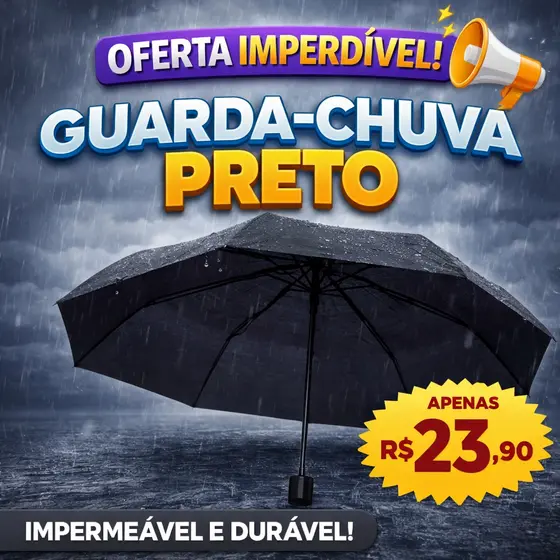 Guarda Chuva Preto Sombrinha Grande Dobrável Portátil Compacto 8 Varetas UV Reforçado Vento Forte