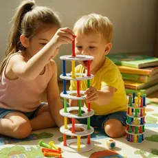 Jogo Derruba Torre Maluca Infantil Educativo C/ Dado E Peças