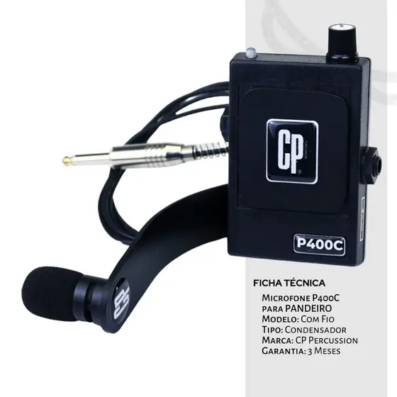 Microfone CP Percussion P400C para Pandeiro Captação Profissional Percussão