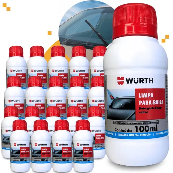 Kit 20 Limpa Para Brisa Wurth 100ml Limpador Vidros Fluidos Limpeza Parabrisa Automotivo Carro