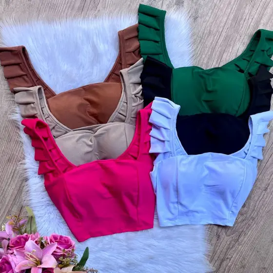 Cropped Feminino Alça Babadinho com Bojo