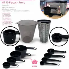 kit medidores 10 peças jarra de 500 ml copo de 500 ml com tampa xicara e colher na cor preta casa, cozinha