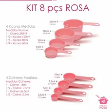 conjunto de medidas e Medidores xicaras e colheres rosa  - 8 peças