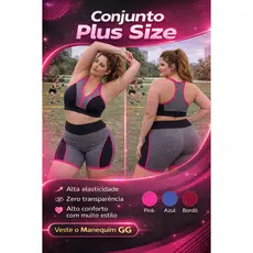 Conjunto Academia Fitness Suplex Plus Size Short e Top Cintura Alta Zero Transparência Yoga