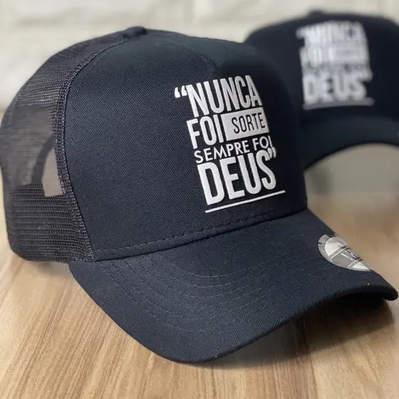 Boné Nunca Foi Sorte Sempre Foi Deus PReto Original Trucker Melhor Qualidade Envio Imediato