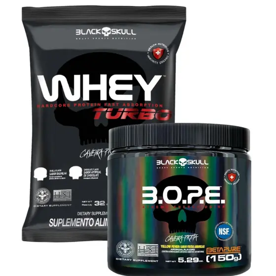 Kit 1x Whey Turbo Refil 900g + 1x Pré Treino BOPE 150g Frutas Vermelhas - BlackSkull