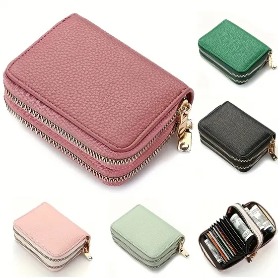 Bolsa Carteira Dupla De Zíper Para Mulheres,Porta-cartões De Crédito Multifuncional De Grande Capacidade Para Moedas