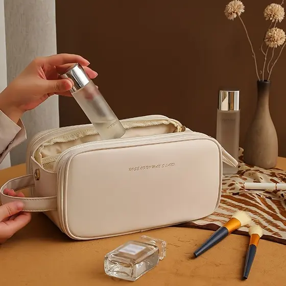 Bolsa De Maquiagem De Grande Capacidade Para Mulheres Portátil De Viagem Multifuncional De Couro À Prova D'água