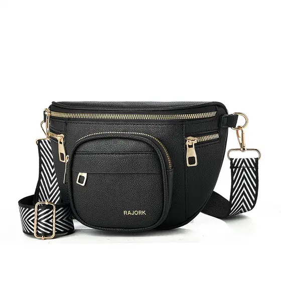 Bolsa Feminina Em Couro Pu Transversal Tipo Pochete Com Zíper Duplo
