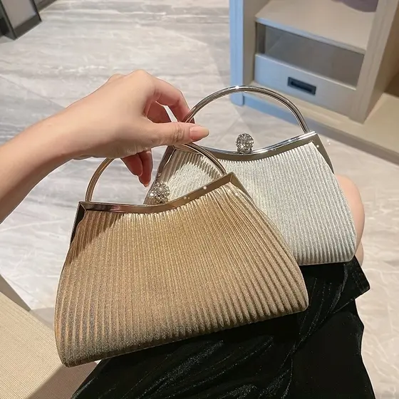 Bolsa Feminina De Festa Franzida Com Alça Corrente Com Strass Para Casamento Baile De Formatura E Jantar