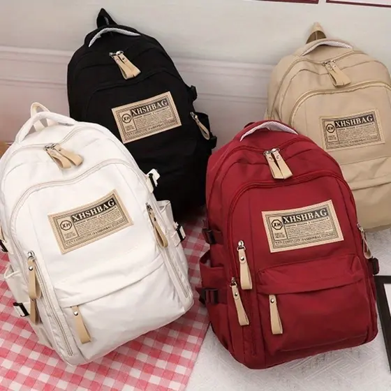 Mochila Feminina de Grande Capacidade Nylon Poliéster Forrada Alças Duplas com Fechamento em Zíper