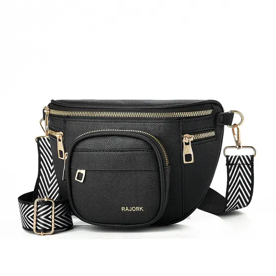 Bolsa Pochete Feminina Em Couro Pu Transversal Tipo Pochete Com Zíper Duplo
