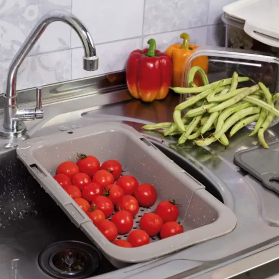 Escorredor De Pia Retrátil Legumes Frutas Verdura Macarrão Cozinha Louça Plasútil