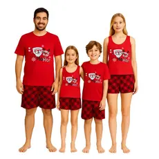 Pijama Natal Familia Tal Pai Tal Filho & Tal Mãe Tal Filha Verão Estampas Noel Kit Combinado