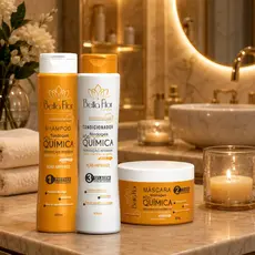 Kit Capilar Pós-Química 3 Produtos Shampoo Condicionador Máscara Bella Flor Hidratação Reparação Profissional