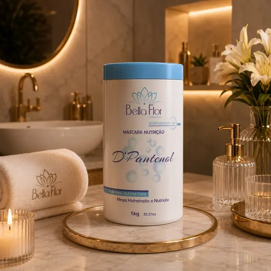 Máscara Capilar D-Pantenol 1kg Óleo de Coco Hidratação Nutrição Alinhamento Bella Flor Profissional
