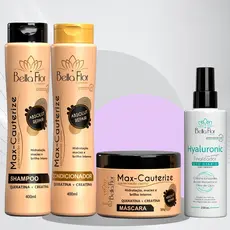 Kit Capilar Max Cauterize 4 Produtos Shampoo Condicionador Máscara + Finalizador Hyaluronic Bella Flor