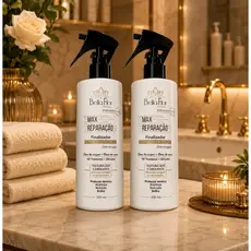 Kit 2 Reparador de Pontas 250ml Protetor Térmico Anti-Frizz D-Pantenol Óleo de Argan e Coco Bella Flor Finalizador
