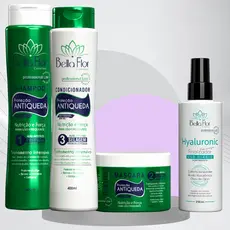 Kit Capilar Anti-Queda 4 Produtos Shampoo Condicionador Máscara + Finalizador Hyaluronic Bella Flor