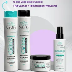 Kit Capilar Cachos Definidos 4 Produtos Shampoo Condicionador Máscara + Finalizador Hyaluronic Bella Flor