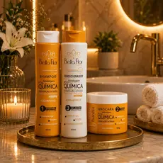 Kit Capilar Blindagem Pós-Química 3 Produtos Shampoo Condicionador Máscara Bella Flor Hidratação Reparação Profissional
