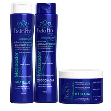 Kit Capilar Matizador Blond Platinum 3 Produtos Shampoo Condicionador Máscara Bella Flor Loiros Matização Profissional