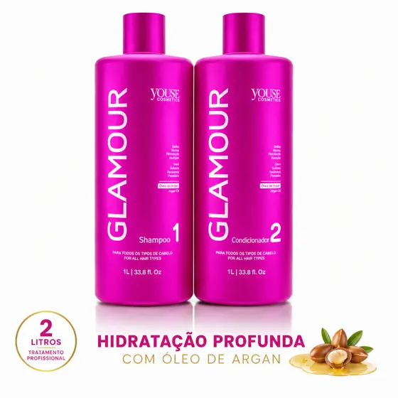 Kit Glamour Youse Shampoo e Condicionador Hidratação Nutrição em Casa 2x1L