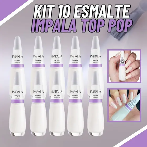 Impala Kit 10 Esmaltes Top Pop Transparente Branco A Cor da Sua Moda