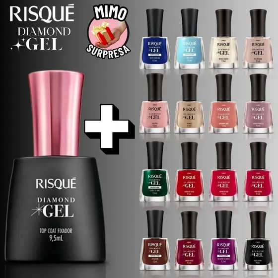 Esmalte Diamond Gel Risque Cor + Top Coat Fixador Kit Manicure Escolha Cor