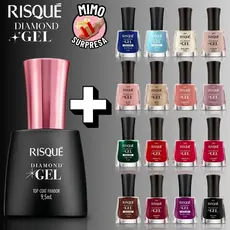 Esmalte Diamond Gel Risque Cor + Top Coat Fixador Kit Manicure Escolha Cor