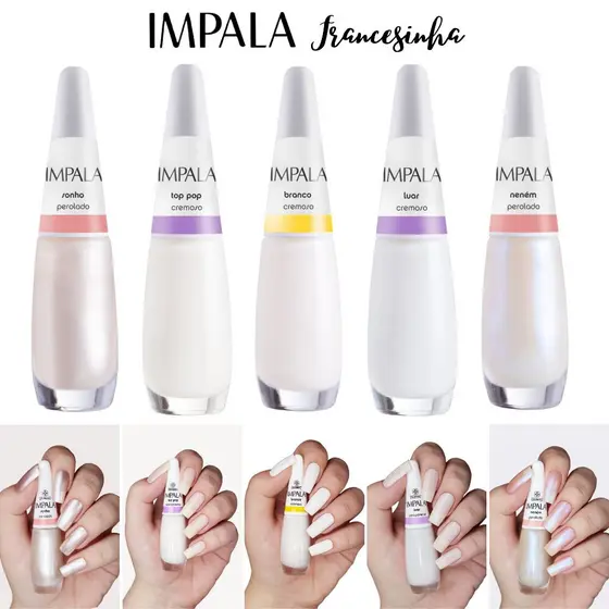 Kit 5 Esmalte Impala Francesinha Branco Clarinho Perolado Cremoso