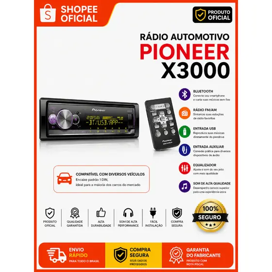 Som Automotivo Pioneer Bluetooth Mvh-x3000br Mixtrax