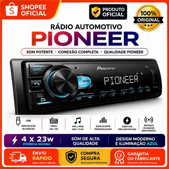 Aparelho Pioneer Mvh-145BR Mp3 Player Automotivo Bluetooth Usb