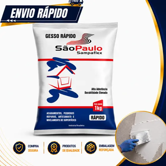 Gesso Rápido Branco 1KG São Paulo - Sampaflex Para Acabamentos Branco