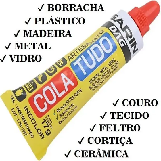 Cola Tudo Incolor Garin - Artesanato, Madeiras, Fórmicas, Couros, Borrachas, Cerâmicas, Vidros, Gesso, Acrílicos, Feltro