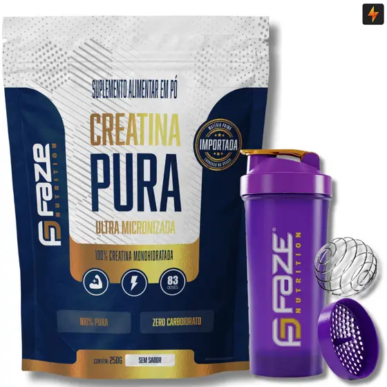 Creatina Monohidratada 100% Pura 250g Faze Nutrition + Coqueteleira