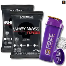 Kit 2x Whey Black Skull Turbo 907g Refil Black Skull + Coqueteleira C/ Mola Inox