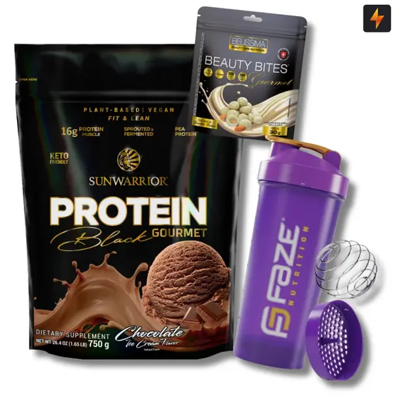 Kit Whey Sunwarrior 750g Refil + Beauty Bites 30g + Coqueteleira