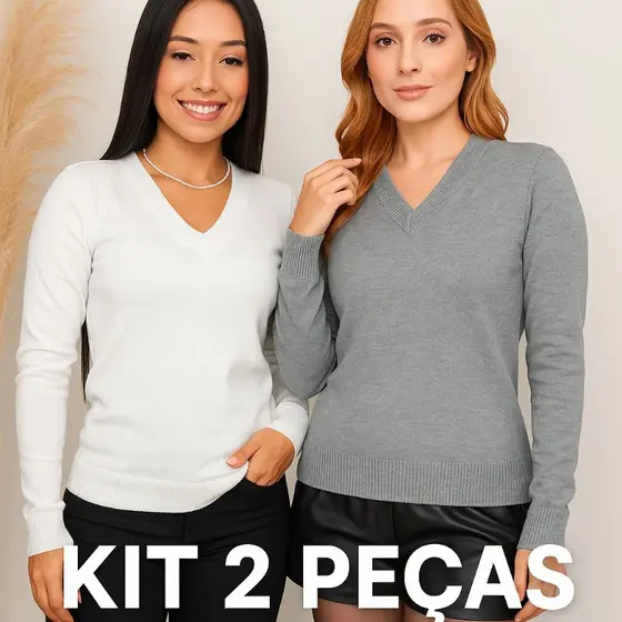 ✨kit 2 Peças -Sueter Feminino Gola V✨💖Estilo,conforte praticidade no seu dia a dia,,🧶 Tricô leve ,macio e quentinho