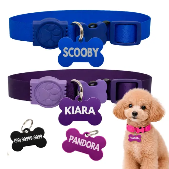 Coleira Para Cachorro personalizada com nome e telefone Tag plaquinha de identificação