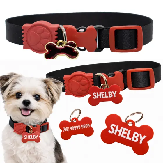 Coleira Pet Plaquinha Cachorro tag nome e telefone identificação personalizada Pingente