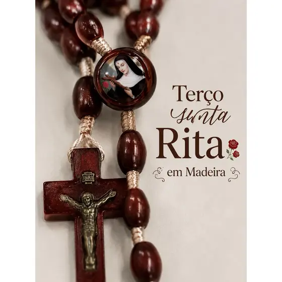 Terço de Santa Rita Madeira Marrom | Rosário Católico Resistente e Artesanal 1 unidade