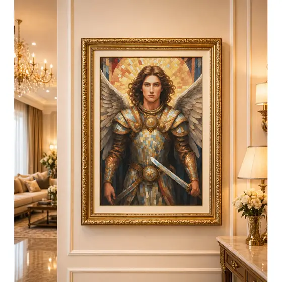 Quadro São Miguel Arcanjo 40x50 cm- moldura dourada- quadro decorativo