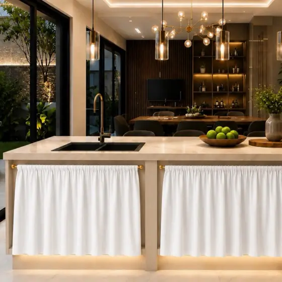 Cortina De Pia Cozinha 2 Partes Para 1,80 x 0,80 Decoração