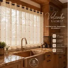 Cortina Decorativa Voil Xadrez 3,00x1,40m – Perfeita para Sala, Quarto e Cozinha